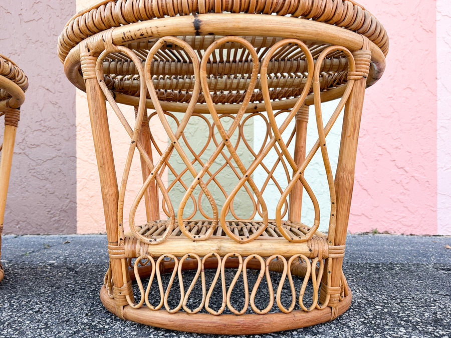Pair of Coastal Rattan Side Tables
