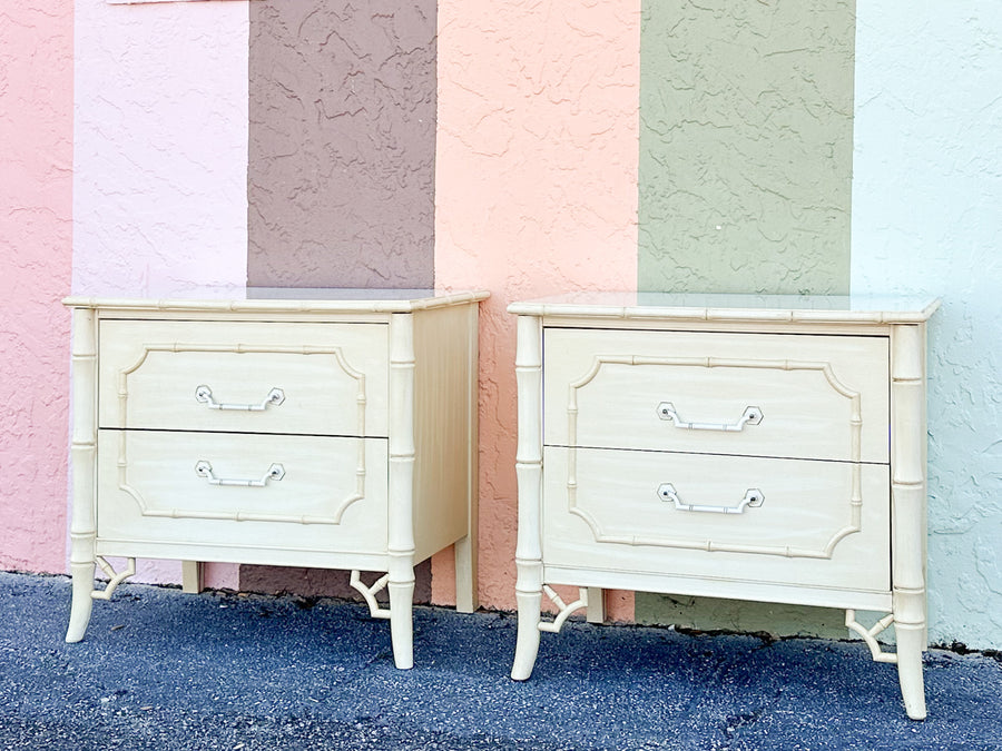 Pair of Faux Bamboo Fretwork Nightstands
