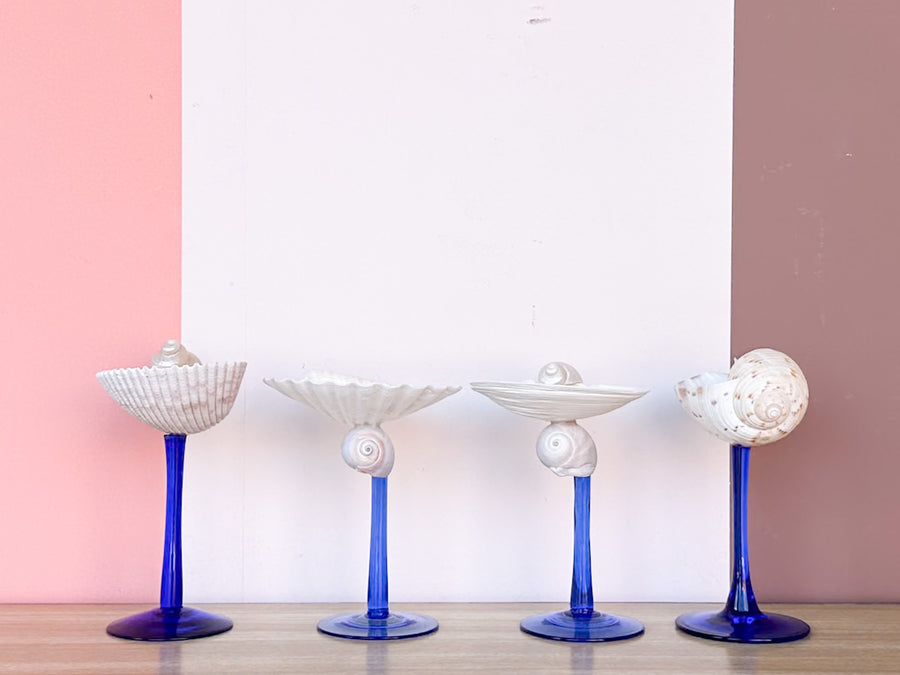 Set of Four Blue Stem Shell Coupes