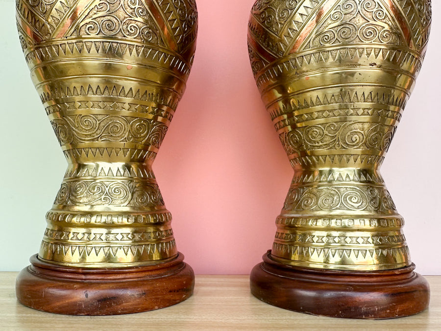 Pair of Moroccan Style Brass Lamps