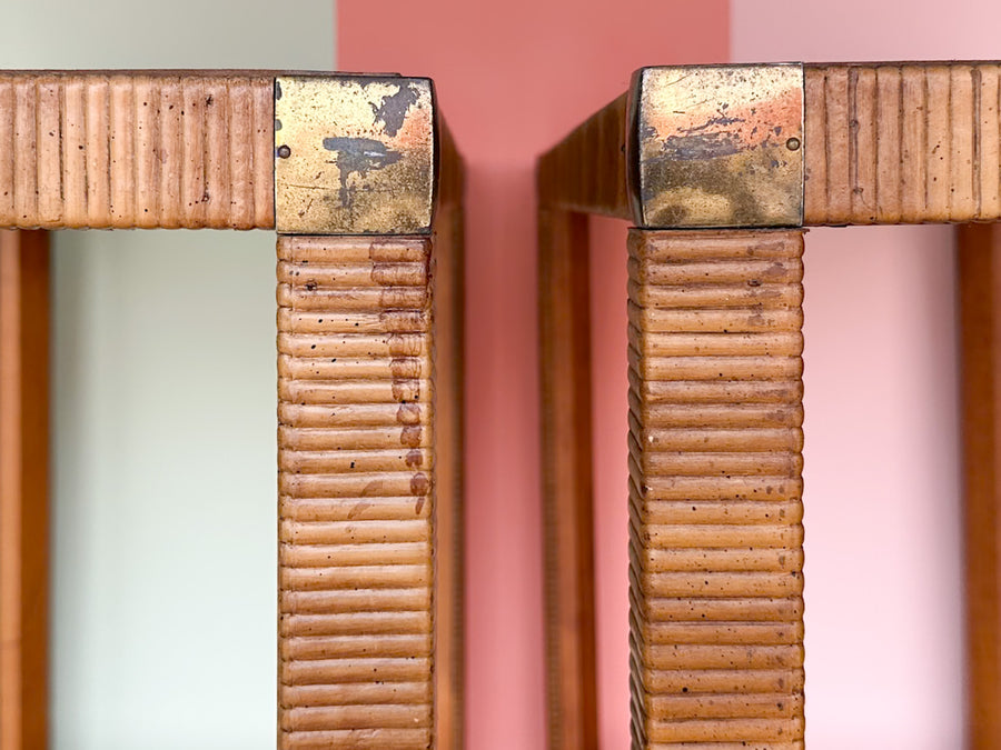 Pair of Rattan Wrapped Drexel Etageres