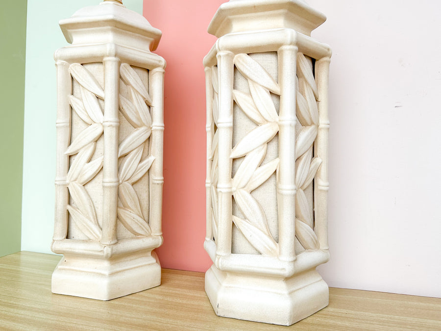 Pair of Faux Bamboo Leaf Lamps