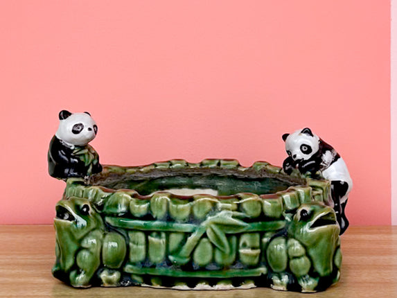 Panda and Frog Faux Bamboo Cachepot