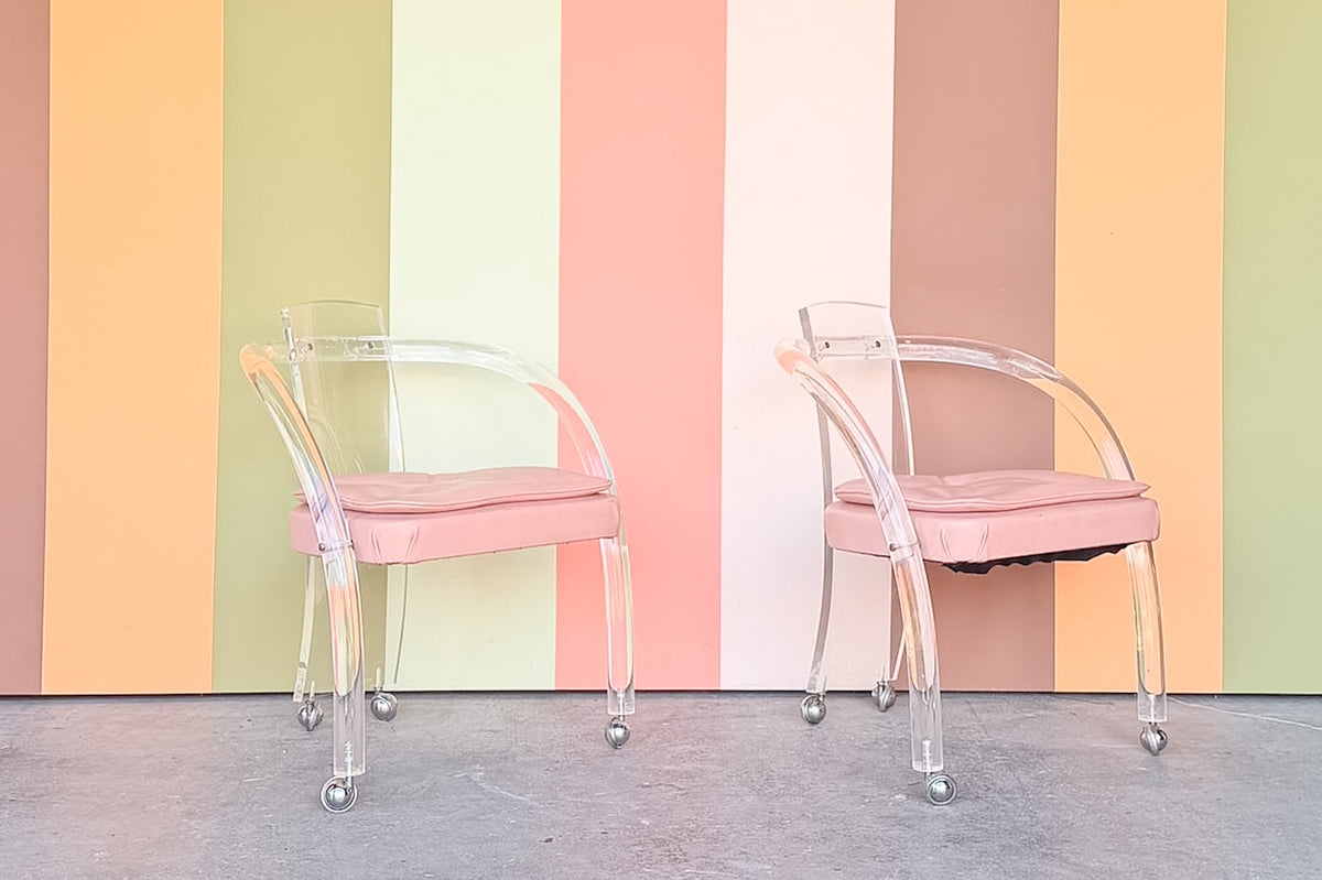 Pair of Charles Hollis Jones Style Lucite Arm Chairs