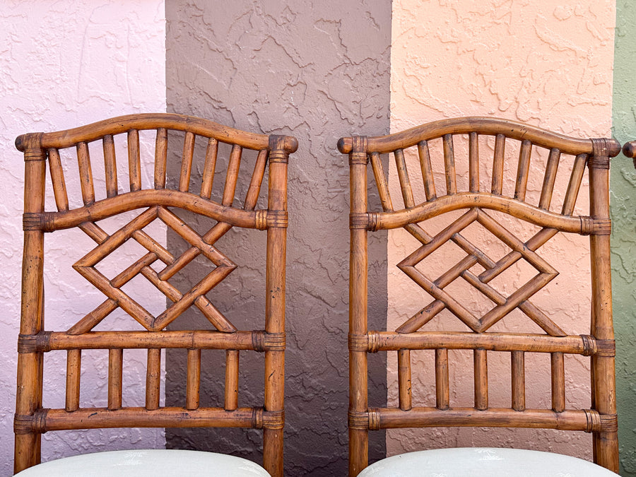 Set of Six Fretwork Rattan Dining Chairs