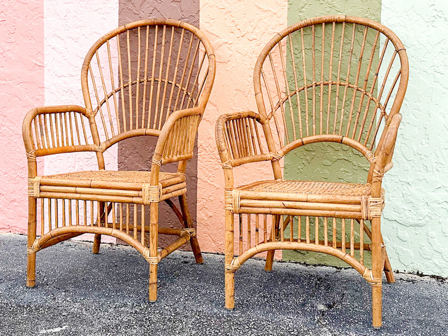Pair of Island Style Rattan Balloon Back Chairs