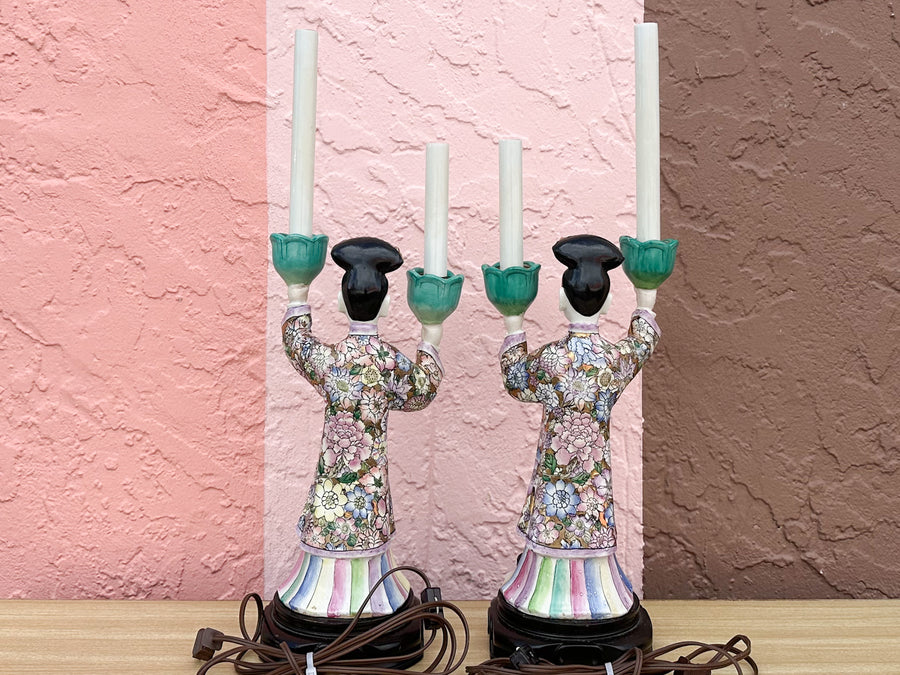 Pair of Colorful Asian Inspired Lamps