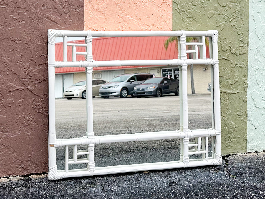 Fretwork Rattan Mirror