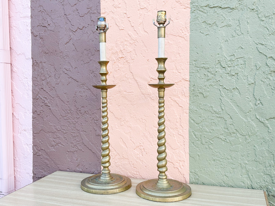 Pair of Frederick Cooper Twisted Brass Lamps