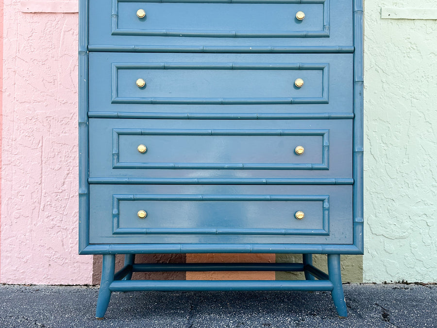 Cornflower Blue Faux Bamboo Extra Tall Chest