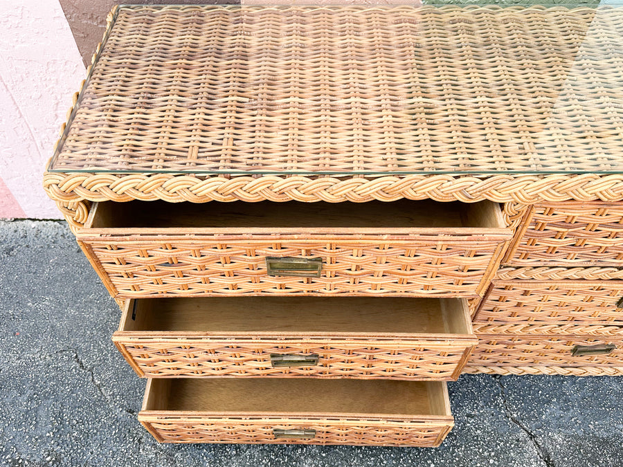 Braided Rattan Wrapped Dresser