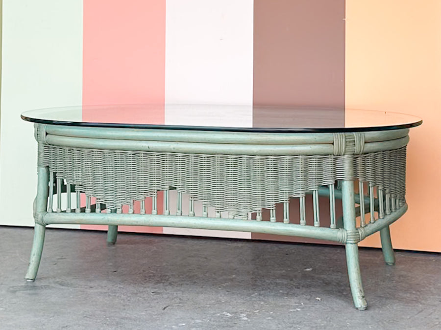 Seafoam Green Ficks Reed Rattan Coffee Table