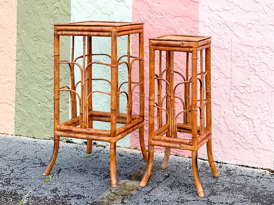 Pair of Rattan Plant Stands