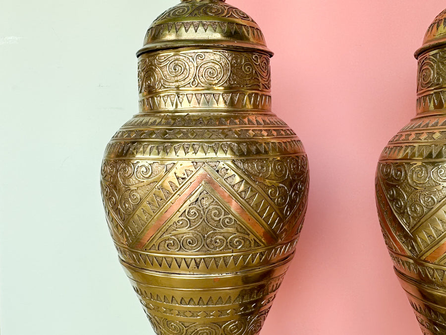 Pair of Moroccan Style Brass Lamps