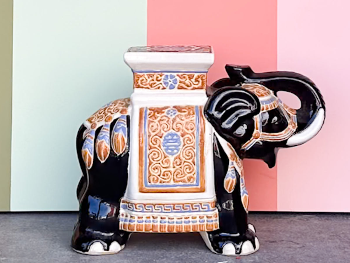 Black Ceramic Elephant Garden Seat