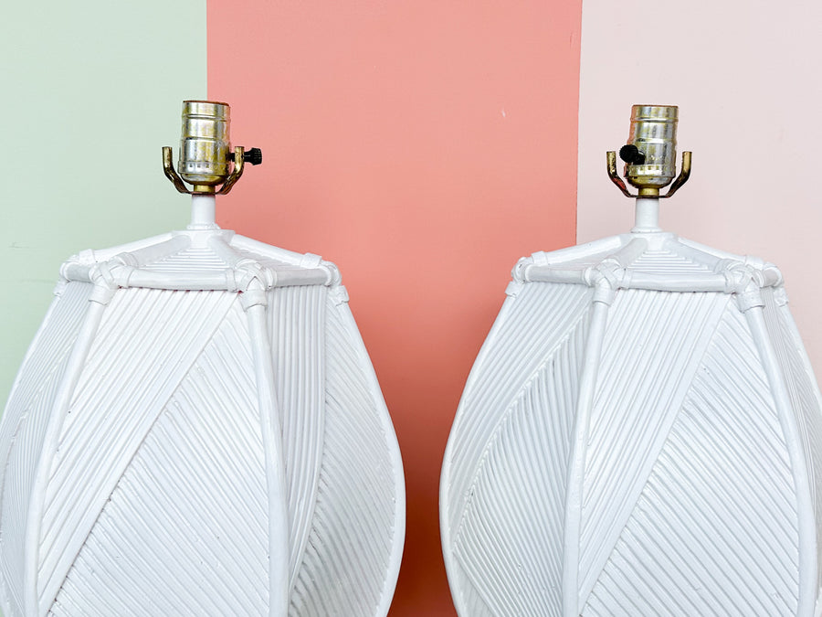 Pair of Island Chic Ceramic Basket Lamps