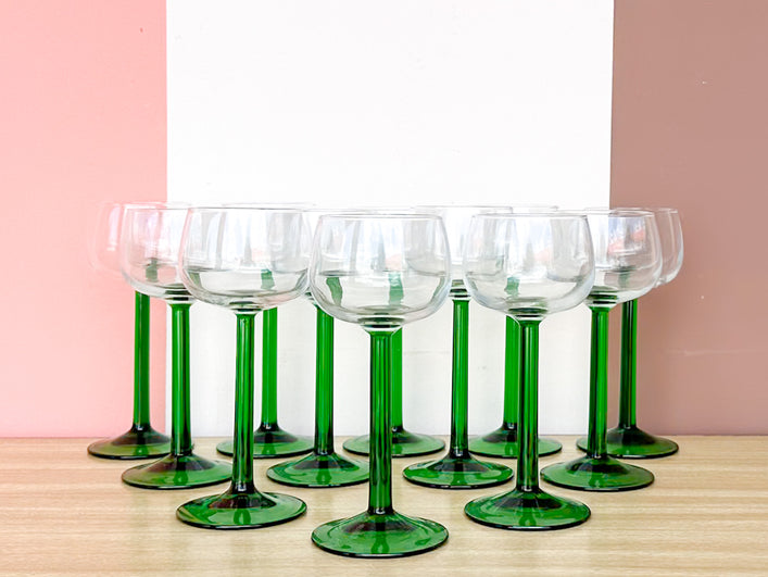 Set of Twelve French Green Stem Glassware