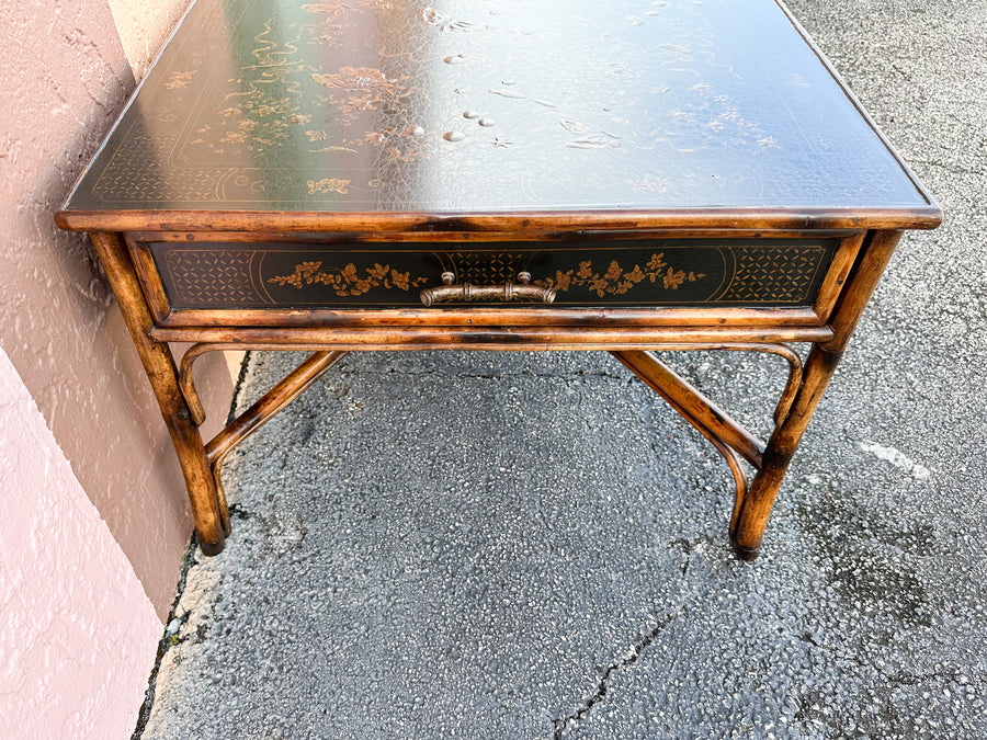 Theodore Alexander Chinoiserie Tortoiseshell Rattan Coffee Table