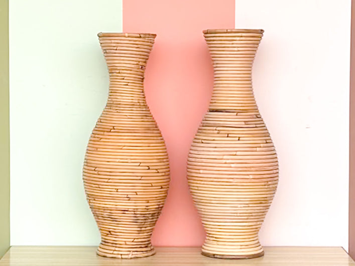 Pair of Natural Pencil Reed Vases