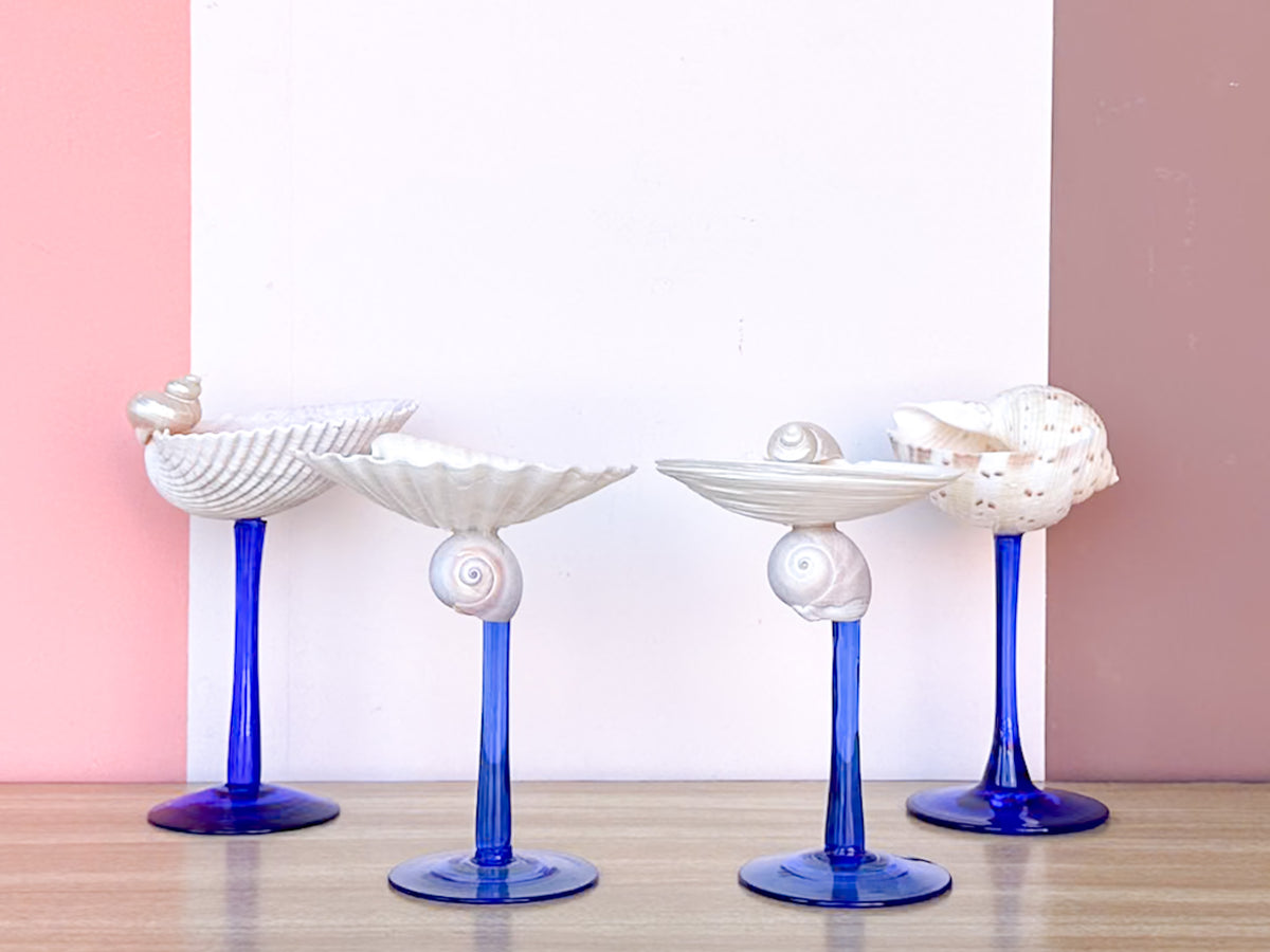 Set of Four Blue Stem Shell Coupes