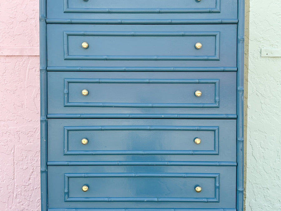 Cornflower Blue Faux Bamboo Extra Tall Chest