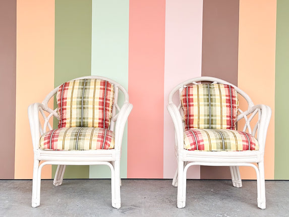 Pair of Painted Rattan Lounge Chairs