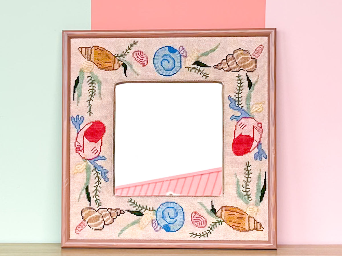 Petite Needlepoint Shell Mirror