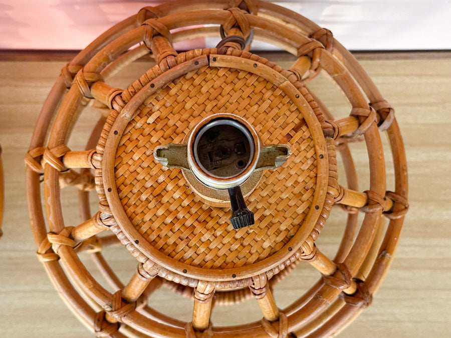 Pair of Rattan Cage Lamps