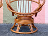 Pair of Old Florida Rattan Swivel Chairs and Ottoman