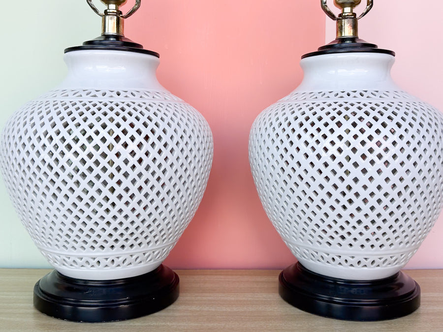 Pair of Pierced White Lamps