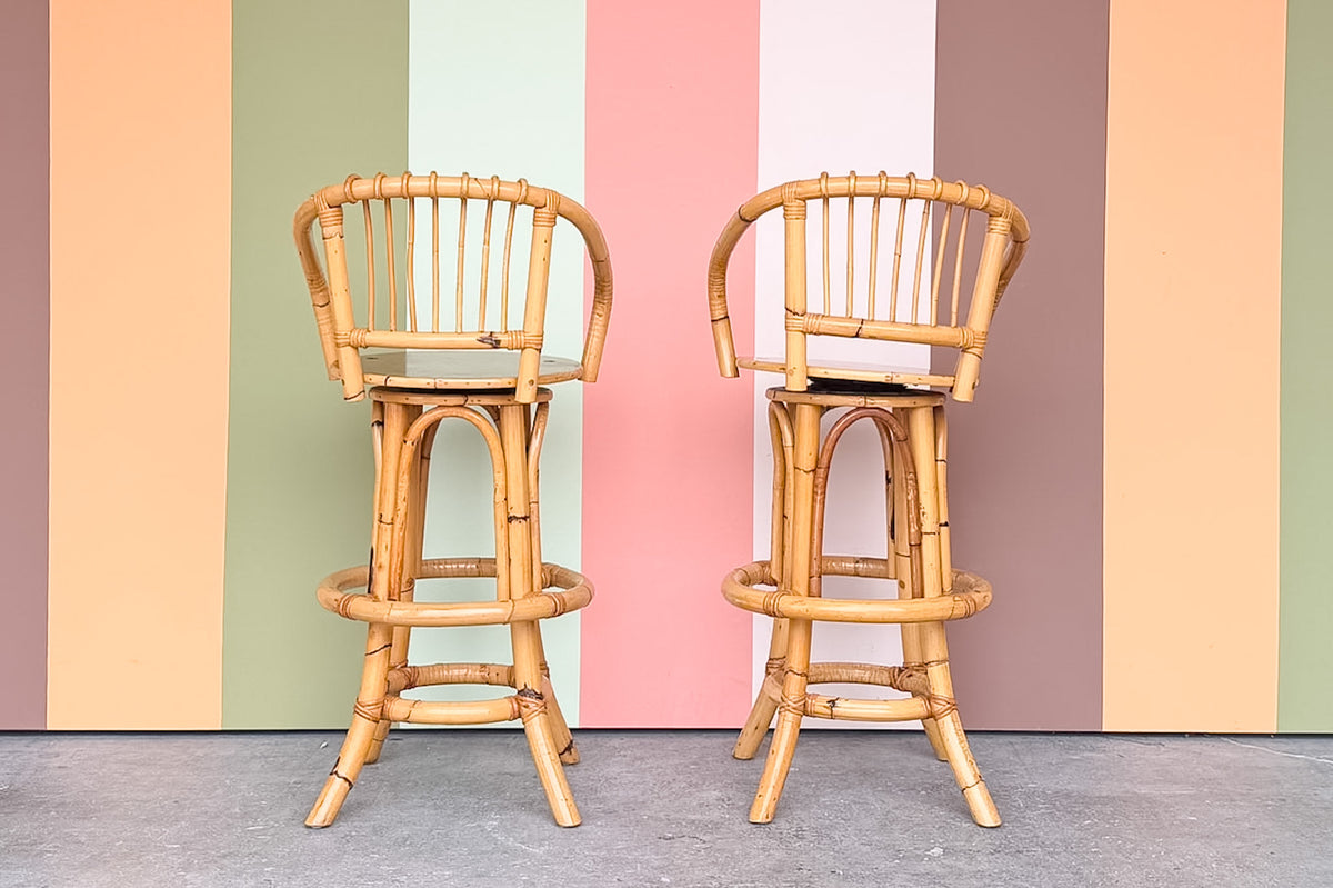 Pair of Old Florida Rattan Bar Stools