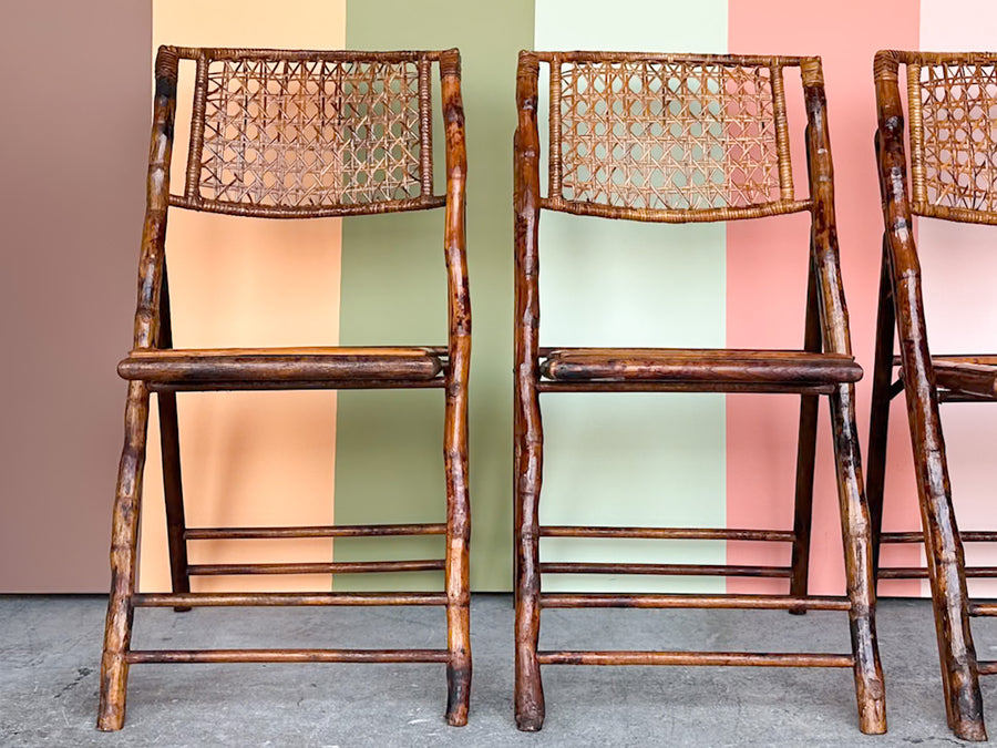 Set of Four Bamboo and Cane Folding Chairs