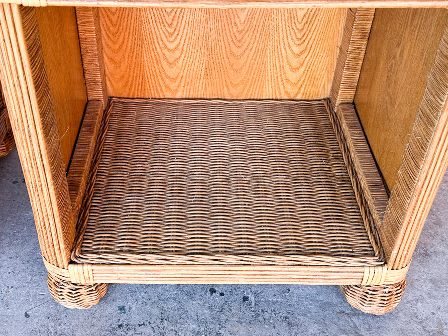 Pair of Coastal Rattan Nightstands