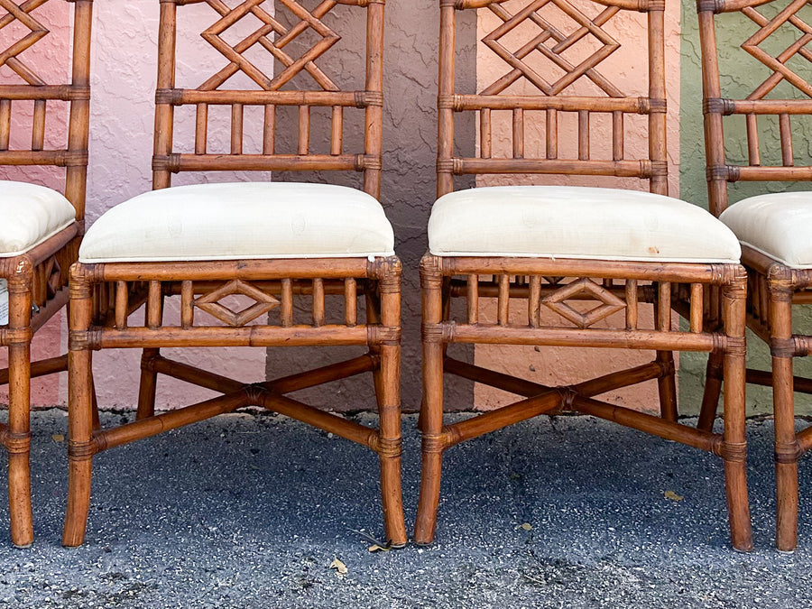 Set of Six Fretwork Rattan Dining Chairs