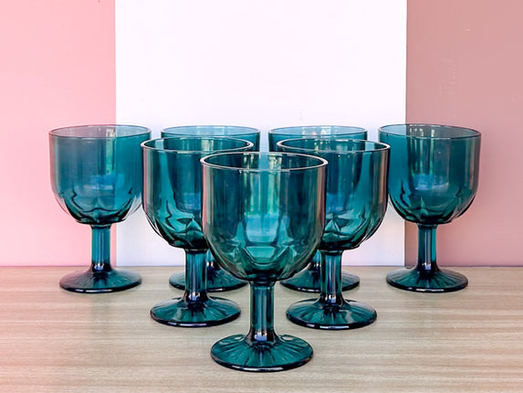 Set of Six Turquoise Goblets