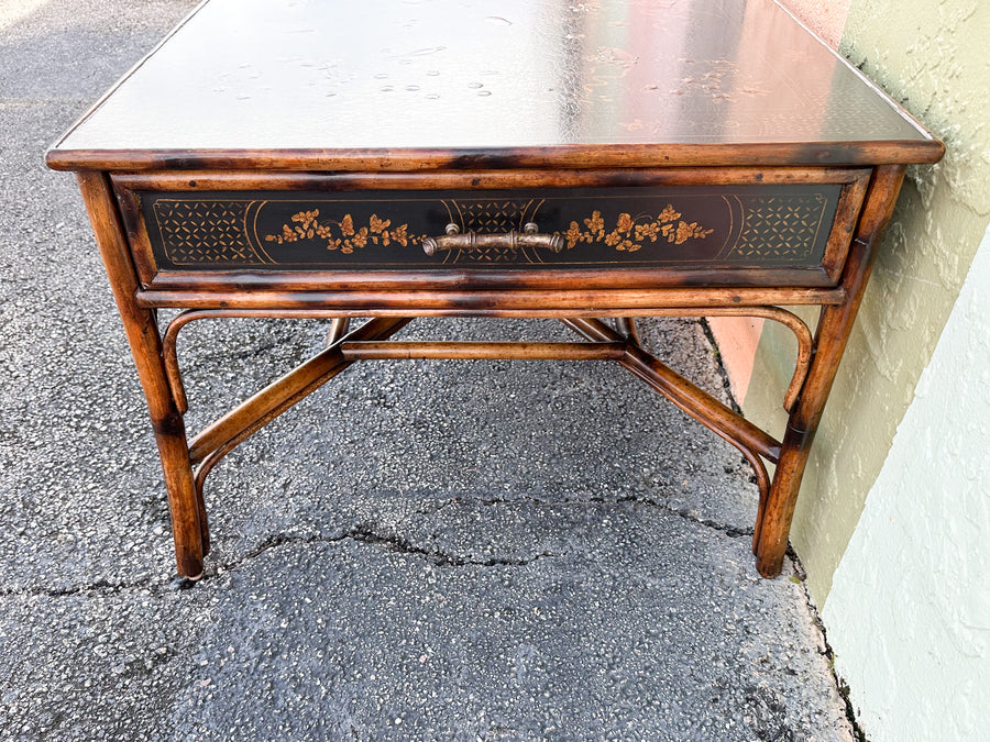 Theodore Alexander Chinoiserie Tortoiseshell Rattan Coffee Table