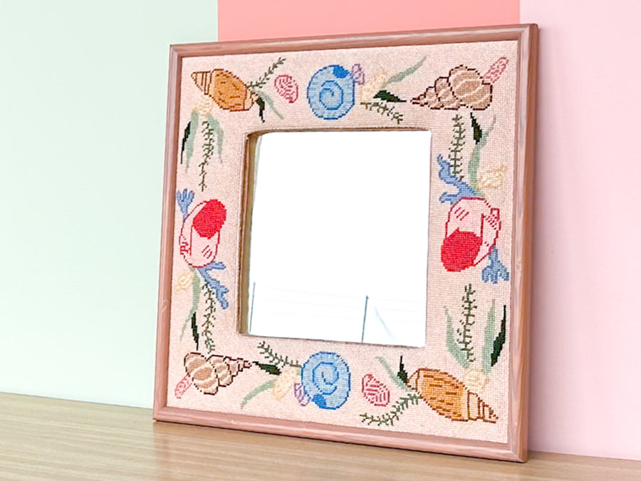 Petite Needlepoint Shell Mirror