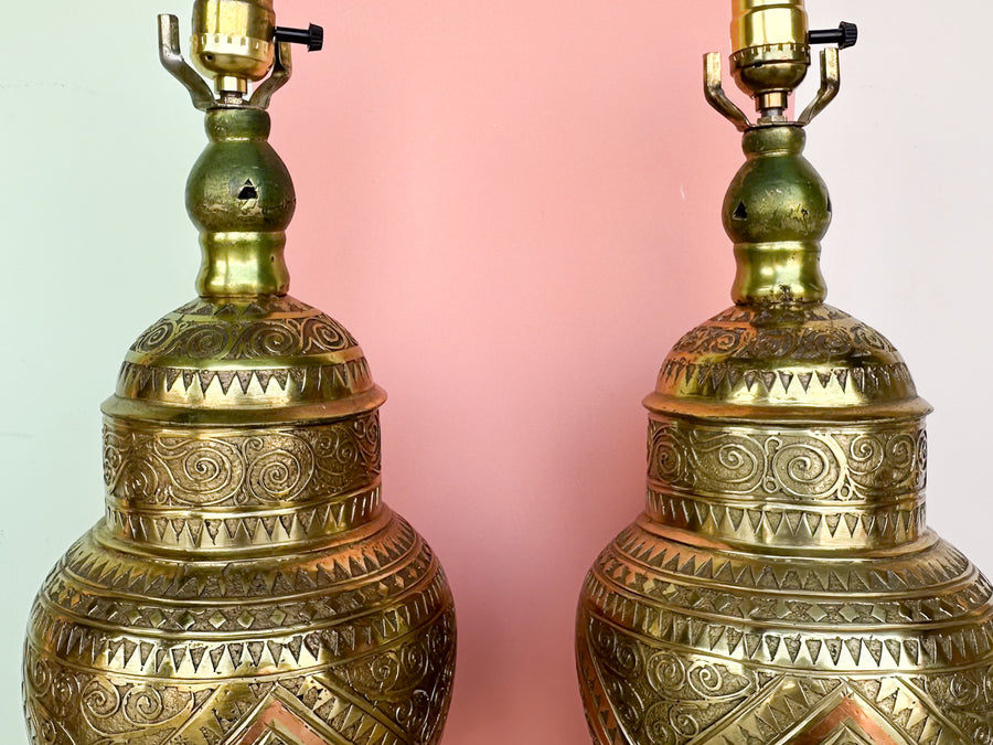 Pair of Moroccan Style Brass Lamps