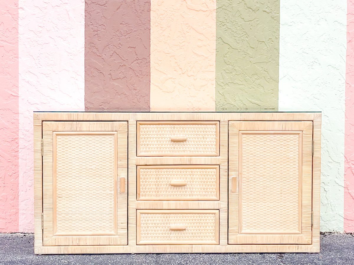 Coastal Style Rattan Wrapped Credenza