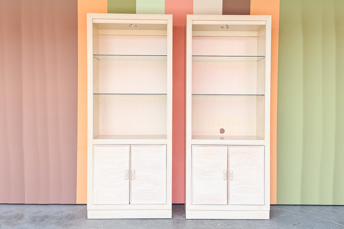 Pair of Coastal Pencil Reed Rattan Cabinets