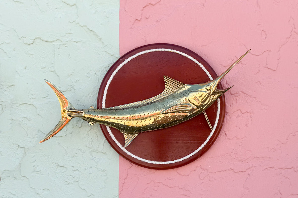 Pair of Wood Mounted Brass Gamefish