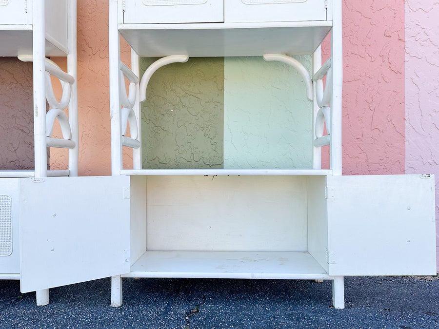 Pair of White Rattan Etageres