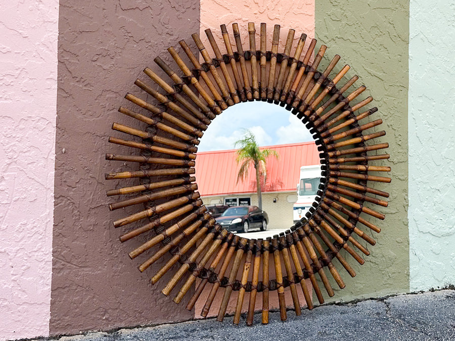 Island Style Round Bamboo Mirror