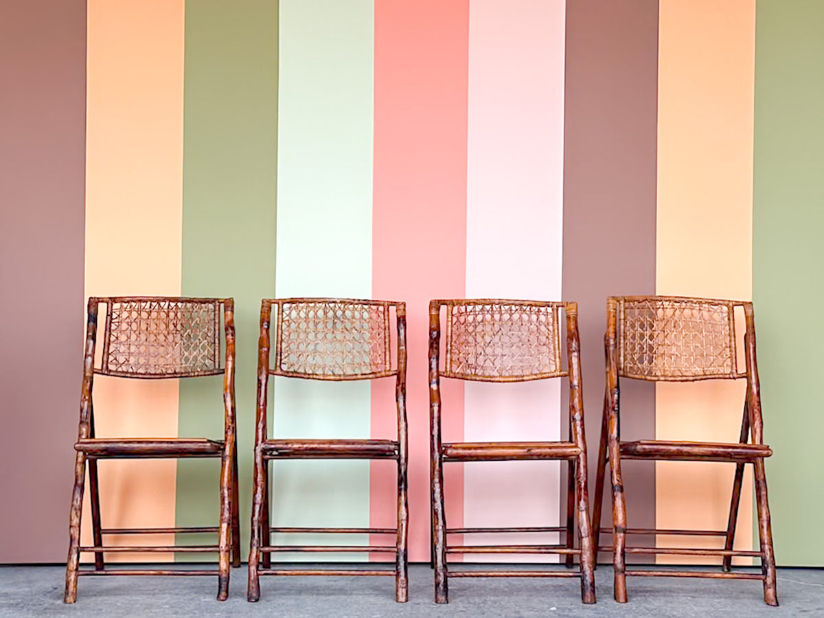 Set of Four Bamboo and Cane Folding Chairs