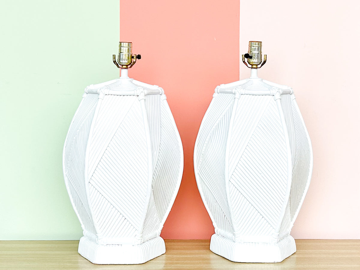 Pair of Island Chic Ceramic Basket Lamps