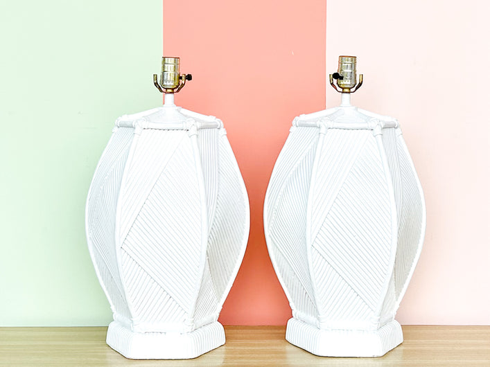 Pair of Island Chic Ceramic Basket Lamps