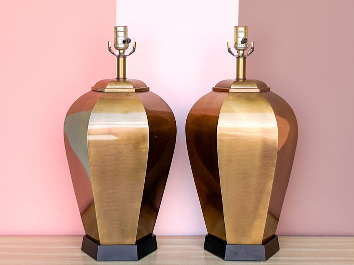 Pair of MCM Faux Brass Lamps