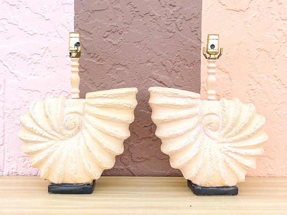 Pair of Plaster Nautilus Lamps