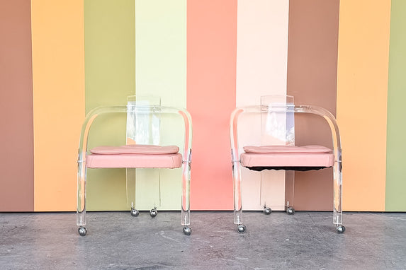 Pair of Charles Hollis Jones Style Lucite Arm Chairs