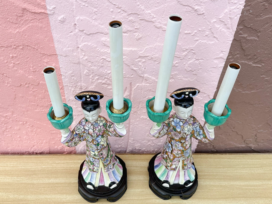 Pair of Colorful Asian Inspired Lamps